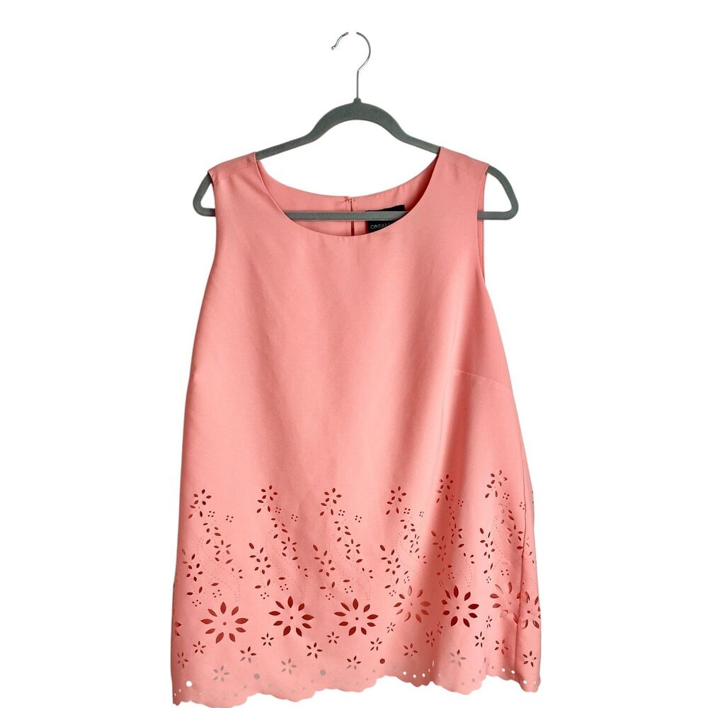 Cynthia Rowley 1X Pink Top Floral Eyelet Hem Sleeveless Lined Tank Coquette